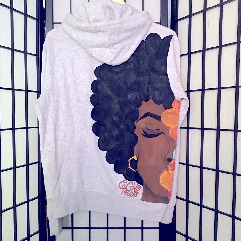 Old Navy S up cycled Grey hand painted hoodie